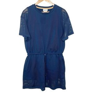 Timberland Mesh Mini Shirt Dress Blue Womens L Short Sleeve Sheer Beach